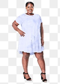 Black woman png wearing dress, plus-size fashion, watercolor full body illustration, transparent background