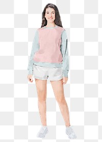 Happy teen png girl wearing sweater, watercolor illustration on transparent background