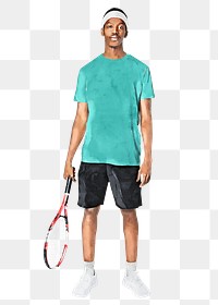 African-American tennis png player, sport watercolor illustration, transparent background