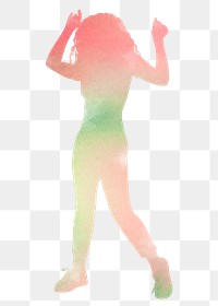 Colorful woman png dancing silhouette, watercolor clipart on transparent background