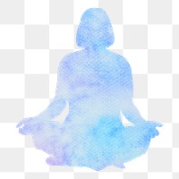 Lotus png yoga pose silhouette, woman illustration in watercolor design, transparent background