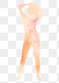 Confident woman png standing, body gesture, watercolor illustration, transparent background