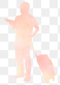 Man png dragging luggage silhouette, travel, aesthetic illustration, transparent background