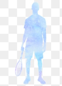 Male png tennis player silhouette, sport, watercolor illustration, transparent background