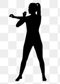 Woman stretching arms png silhouette clipart, fitness concept, full body on transparent background