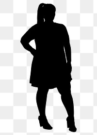 Plus-size woman png silhouette, hand on hips, full body, transparent background