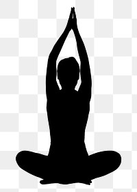 Sitting tree png yoga pose silhouette, woman illustration in black design, transparent background