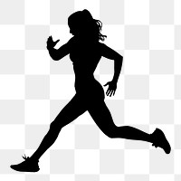Fit woman png running silhouette clipart, wellness concept, full body on transparent background