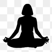 Lotus  png yoga pose silhouette, woman illustration in black design, transparent background