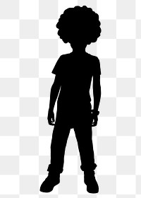 Afro boy png silhouette clipart, kids illustration, full body on transparent background