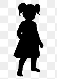 Girl with ponytails png silhouette clipart, toddler, full body illustration, transparent background