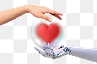 Technology love png sticker, robot & human, transparent background