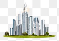 City skyline png sticker, office buildings & skyscrapers, transparent background