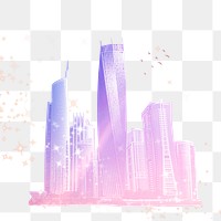 Aesthetic city skyline png sticker, transparent background