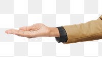 Open hand png, businessman reaching out, transparent background