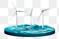 Wind power png, alternative energy at sea, transparent background