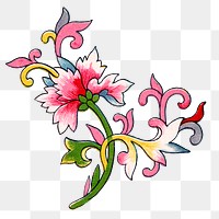 Flower png sticker, aesthetic vintage Chinese graphic, transparent background