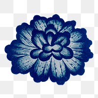 Blue flower png sticker, Chinese aesthetic vintage illustration, transparent background 