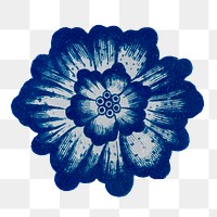 Blue flower png sticker, Chinese aesthetic vintage illustration, transparent background 