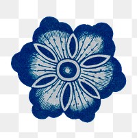 Blue flower png sticker, Chinese aesthetic vintage illustration, transparent background 