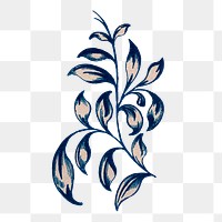 Blue leaf png collage element, vintage decorative design, transparent background