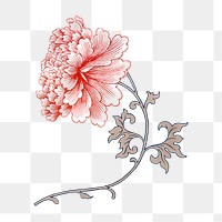 Peony flower png sticker, Chinese aesthetic vintage illustration, transparent background