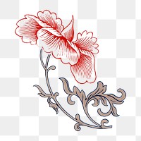 Oriental flower png sticker, Chinese decorative design element on transparent background