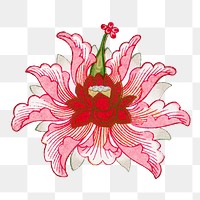 Hibiscus flower png sticker, Chinese aesthetic vintage illustration, transparent background 