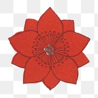Red flower png sticker, Chinese aesthetic vintage illustration, transparent background