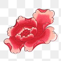 Red flower png sticker, Chinese aesthetic vintage illustration, transparent background