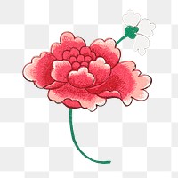 Red flower png sticker, Chinese aesthetic vintage illustration, transparent background