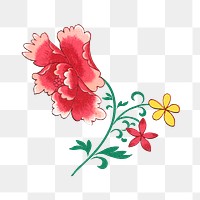 Pink flower png sticker, Chinese aesthetic vintage illustration, transparent background