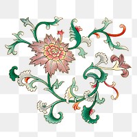 Flower png sticker, aesthetic vintage Chinese graphic, transparent background