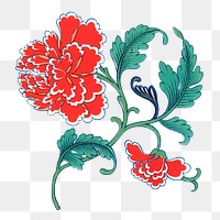 Peony flower png sticker, Chinese aesthetic vintage illustration, transparent background