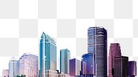 Neon skyscrapers png sticker, city skyline, transparent background