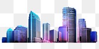 Neon skyscrapers png sticker, city skyline, transparent background