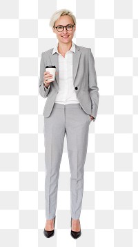 Businesswoman png holding coffee cup, career concept