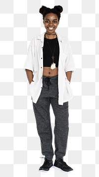 Young black woman png clipart, streetwear fashion, full body