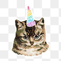 Cat with a rainbow horn sticker transparent png