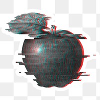 Apple glitch style sticker overlay with a white border