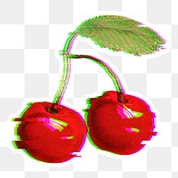 Maraschino cherry with glitch effect sticker overlay