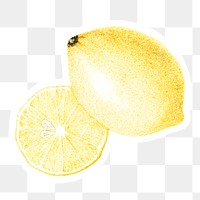 Hand colored yellow lemon fruit sticker with a white border