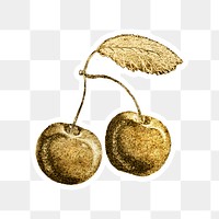 Gold cherry fruit sticker  with a white border