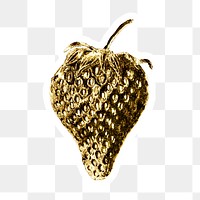 Gold strawberry sticker with a white border