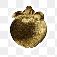 Gold mangosteen fruit sticker with a white border
