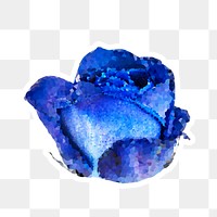Crystallized cobalt rose flower sticker overlay with a white border