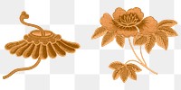 Chinese art png gold sticker decorative ornament set