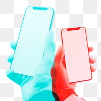 Png smartphones with blank screens in double color exposure effect