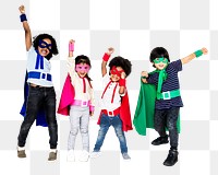 Superhero kids png clipart, cute costumes, transparent background