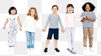 Children holding hands png clipart, front view, transparent background